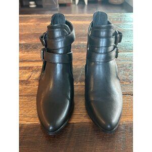 Liz Claiborne Black Leather Ankle Boots With Buckle Straps Size 9